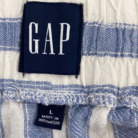 ❤️Last Chance GAP striped white & blue linen blend high rise short size L - Picture 4 of 10